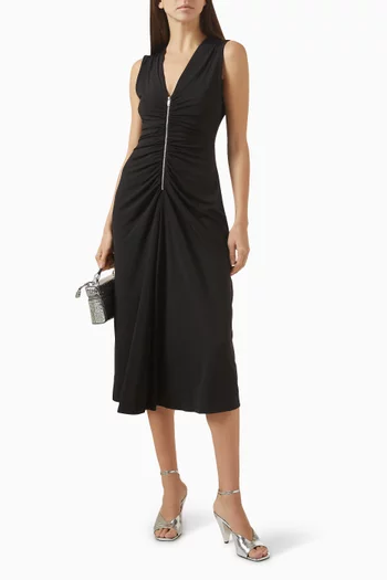 V-neck Zip Midi Dress