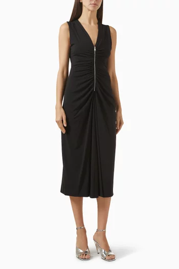 V-neck Zip Midi Dress