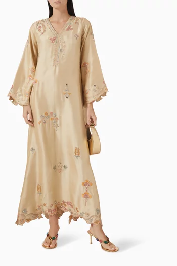Embroidered Kaftan in Raw-silk