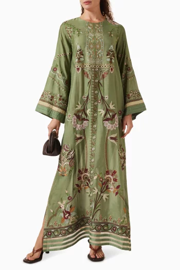 Embroidered Kaftan in Raw-silk