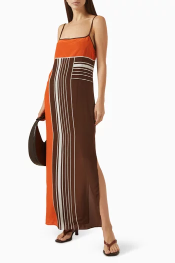 فستان ديستينو سهل الارتداء بفتحة رقبة عميقة حرير