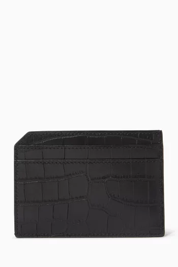 Tiny Cassandre Card Case in Matte Croc-embossed Leather