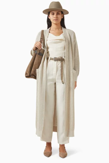 كارديغان نسيج شبكي لامع ومزيج قطن