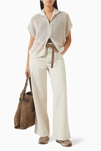 كارديغان نسيج شبكي ومزيج قطن