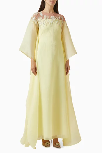 Embroidered Neckline Kaftan in Organza