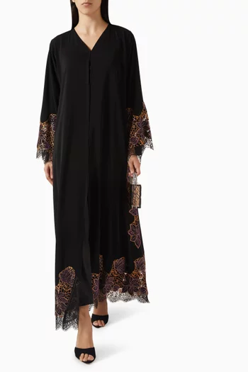 Floral Lace Abaya in Velvet
