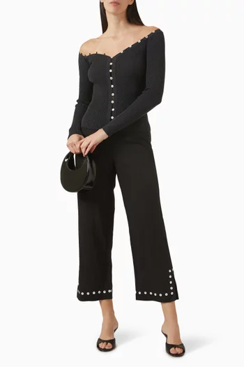 سترة كيتون بفتحة رقبة بأكتاف مكشوفة مزيج قطن