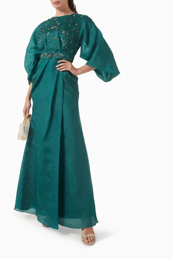 Bead-embellished Belted Dress in Organza