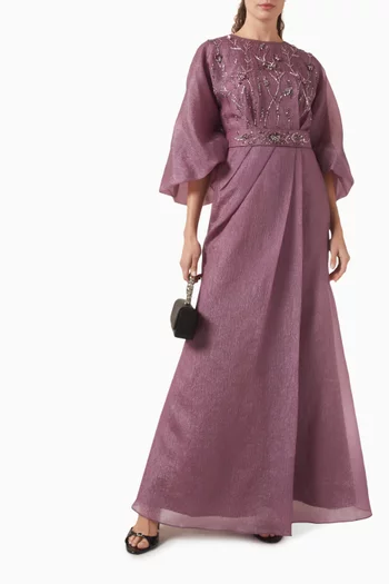 Bead-embellished Belted Dress in Organza