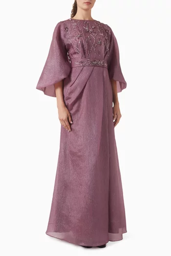 Bead-embellished Belted Dress in Organza