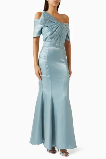 Bead-embellished Belted Dress in Organza