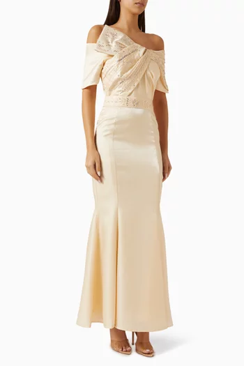 Bead-embellished Belted Dress in Organza