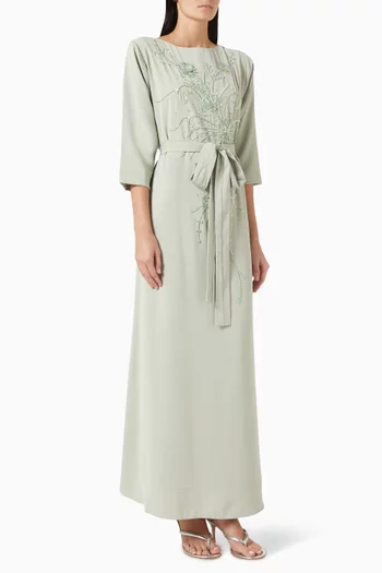 Bead-embellished Belted Dress in Chiffon