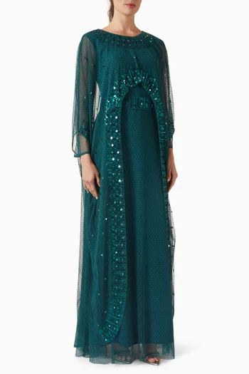 Sequin-embellished Belted Dress in Tulle