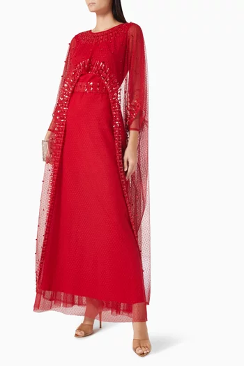 Sequin-embellished Belted Dress in Tulle