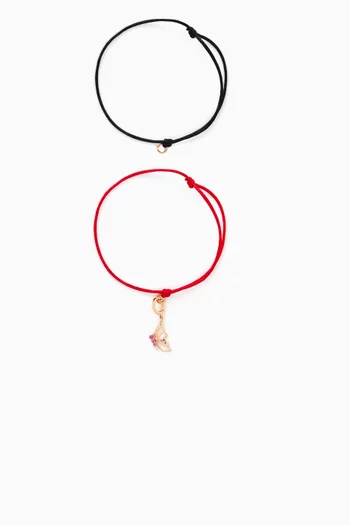 سوار بخيط وحلية فراشة مرصعة بياقوت أحمر ذهب عيار 18