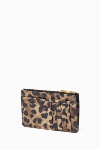 DG Plaque Cardholder in Leopard-printed Leather
