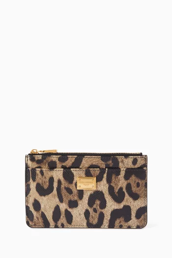 DG Plaque Cardholder in Leopard-printed Leather
