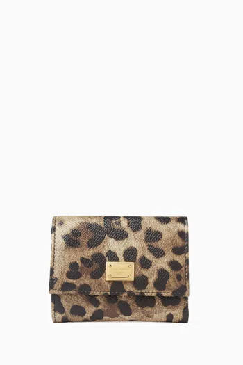 Small Continental Wallet in Leopard-printed Leather