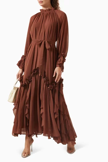 Floral-applique Belted Dress