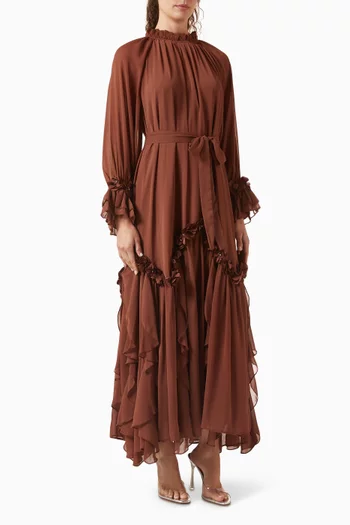 Floral-applique Belted Dress