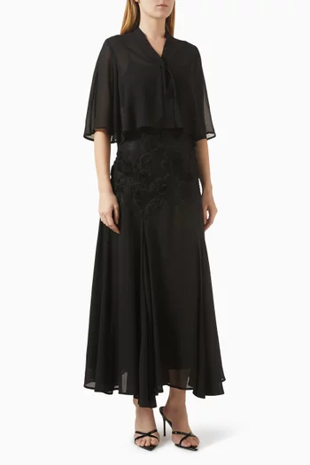 Detachable Cape Floral Midi Dress