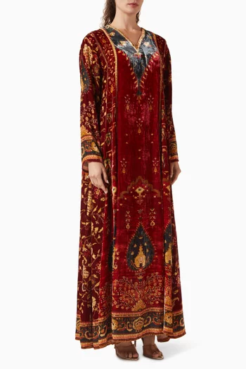Adavi Printed Kaftan in Silk Velvet