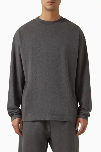 تي شيرت بأكمام طويلة وتطريز قطن جيرسيه