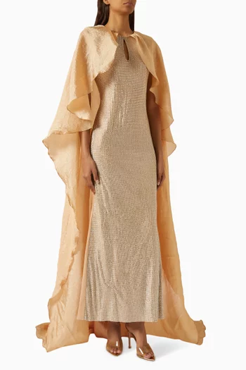 Crystal-embellished Cape Dress