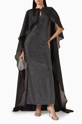 Crystal-embellished Cape Dress