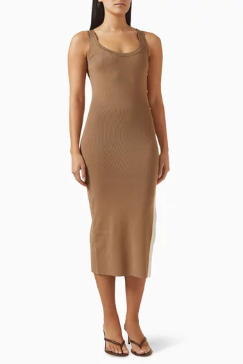 فستان بفتحة ومنسوج من مزيج فيسكوز