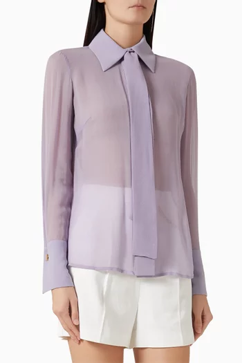 بلوزة برباط قماشي عند الرقبة جورجيت وكريب