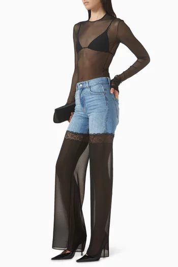 Sheer Long-sleeve Crew Bodysuit