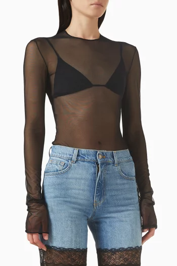 Sheer Long-sleeve Crew Bodysuit