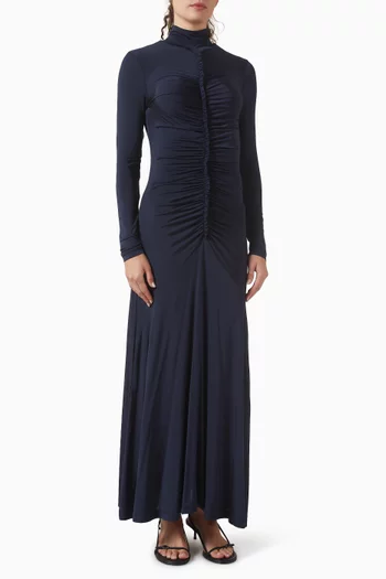 Ida Ruched Turtleneck Dress in Tricot Jersey
