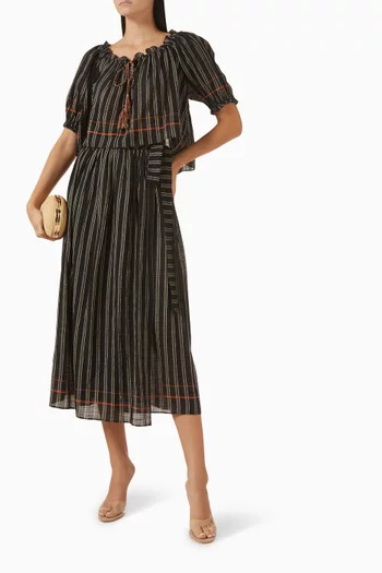 بلوزة باروس للارتداء فوق ملابس السباحة بنقشة مخططة قطن