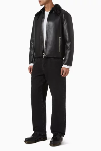 Shearling-collar Jacket in Leather