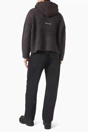 كنزة بغطاء رأس بنسيج مضلع سميك مزيج صوف