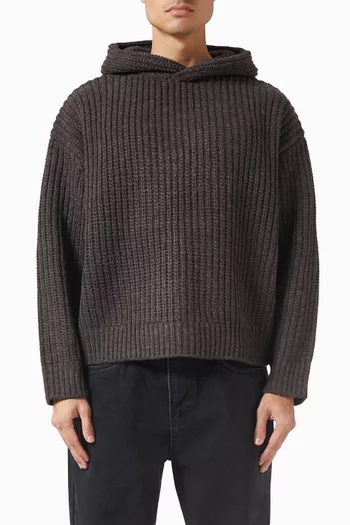 كنزة بغطاء رأس بنسيج مضلع سميك مزيج صوف