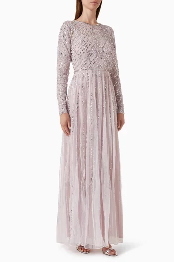 Hand Embellished A-line Gown in Mesh