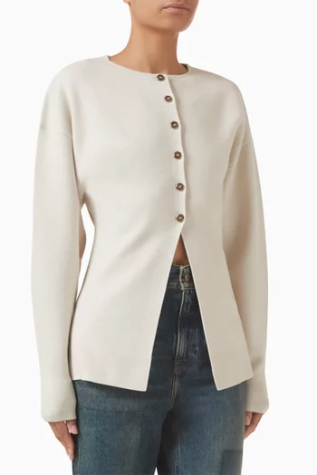 كارديغان بنمط سترة بأكمام منفوخة ومنسوج