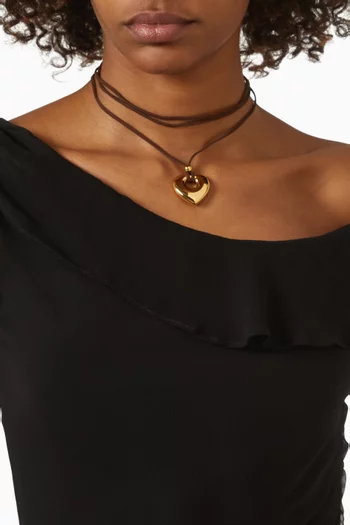 Open Heart Choker Necklace in 18kt Gold-plated Metal & Cord