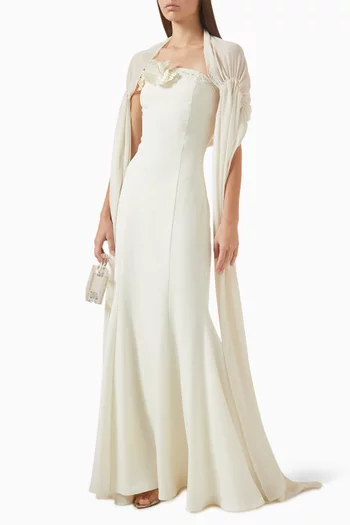 Embellished Dress in Crepe & Chiffon