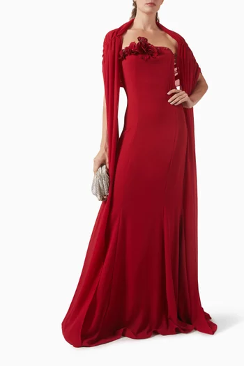 Embellished Dress in Crepe & Chiffon