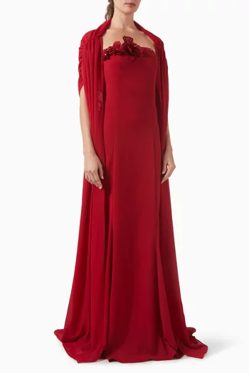 Embellished Dress in Crepe & Chiffon