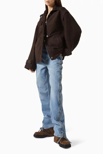 Twisted Lace-up Jeans in Denim