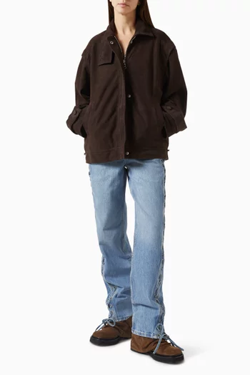 جاكيت بقصة فضفاضة جلد شمواه