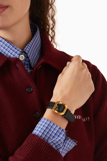 سوار بشعار الماركة نحاس بلون ذهبي وجلد