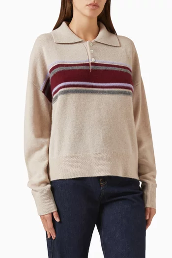 Stripe Polo Sweater in Cashmere