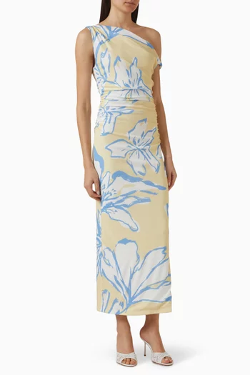 فستان اسم طويل بقصة غير متماثلة قماش شبكي